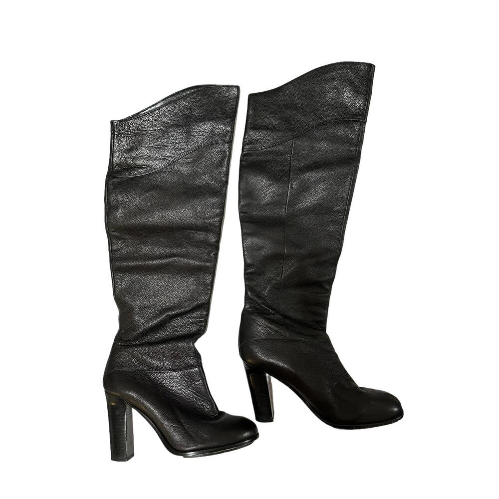 Reiss Women's Black Pull On Knee High Round Toe‎ Leather Boots Size 39 EUR